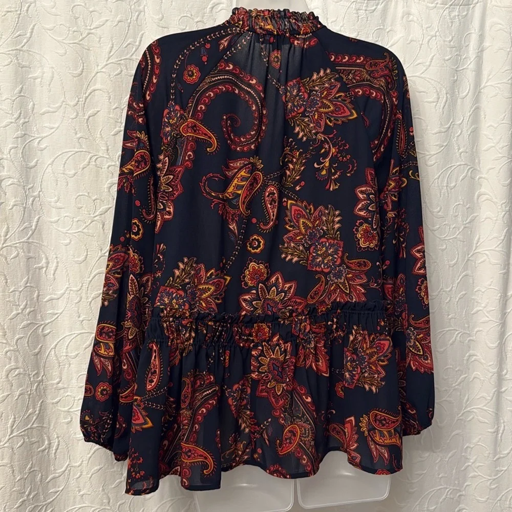 LOFT Floral Paisley Blouse longsleeve size s boho flowy Vneck office work casual - Picture 4 of 5